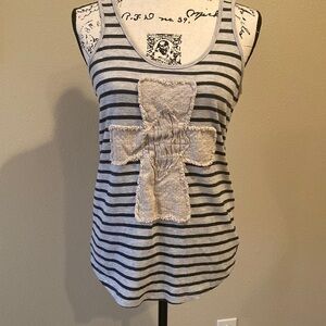 Black and grey striped cross tank